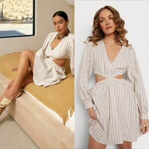NEW Sam Edelman Emely Mini Cutout Dress Striped Linen Blend Small Dainty Flirty